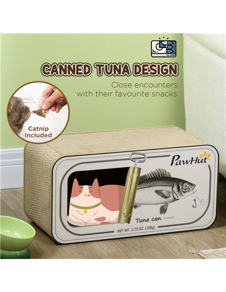 PawHut 2 in 1 Cat Scratching Board, Cardboard Cat House with Catnip, Canned Tuna Design - pic 147309 | FastDaddyshop