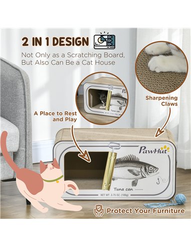 PawHut 2 in 1 Cat Scratching Board, Cardboard Cat House with Catnip, Canned Tuna Design