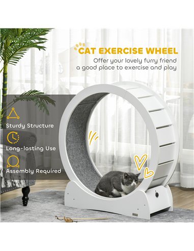 PawHut 30" Wooden Cat Running Wheel with Brake, White