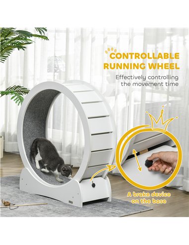 PawHut 30" Wooden Cat Running Wheel with Brake, White