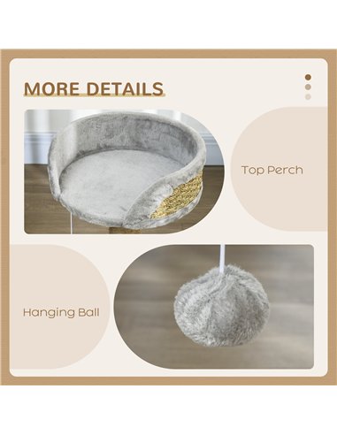 PawHut Cat Tree Tower with Scratching Posts, Grey