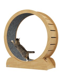 PawHut 39.4" Wooden Cat Running Wheel with Brake, Natural