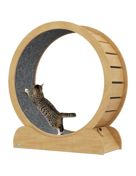 PawHut 39.4" Wooden Cat Running Wheel with Brake, Natural - pic 147332 | FastDaddyshop