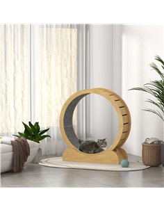 PawHut 39.4" Wooden Cat Running Wheel with Brake, Natural 2