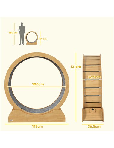 PawHut 39.4" Wooden Cat Running Wheel with Brake, Natural