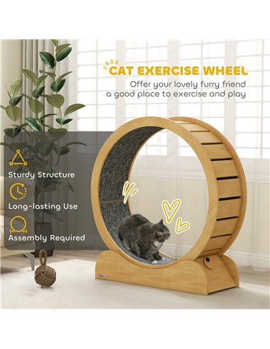 PawHut 39.4" Wooden Cat Running Wheel with Brake, Natural