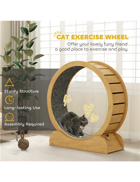 PawHut 39.4" Wooden Cat Running Wheel with Brake, Natural - pic 147335 | FastDaddyshop