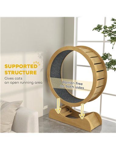 PawHut 39.4" Wooden Cat Running Wheel with Brake, Natural