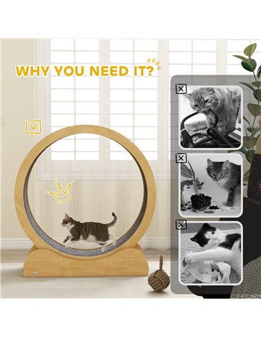 PawHut 39.4" Wooden Cat Running Wheel with Brake, Natural