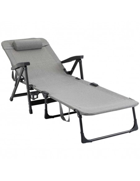 Outsunny Folding Sun Lounger, 7-Reclining Position Sleeping Bed, Light Grey - pic 14734 | FastDaddyshop