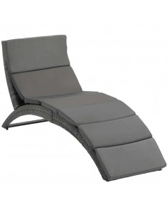 Outsunny Garden Rattan Folding Sun Lounger Recliner Bed Chair with Cushion, Grey