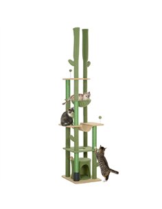 PawHut 225-255cm Adjustable Floor to Ceiling Cat Tree, Tall Cat Tower for Indoor Cats w/ Scratching Posts, Green