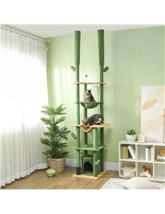 PawHut 225-255cm Adjustable Floor to Ceiling Cat Tree, Tall Cat Tower for Indoor Cats w/ Scratching Posts, Green 2