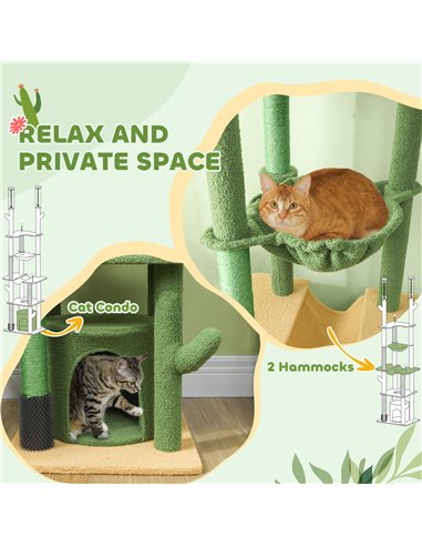 PawHut 225-255cm Adjustable Floor to Ceiling Cat Tree, Tall Cat Tower for Indoor Cats w/ Scratching Posts, Green