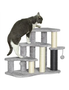 PawHut 2-in-1 Cat Tree, Pet Stairs w/ Scratching Post, Toy Balls, for Bed, Sofa, Couch, Light Grey