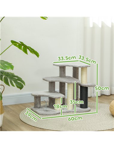 PawHut 2-in-1 Cat Tree, Pet Stairs w/ Scratching Post, Toy Balls, for Bed, Sofa, Couch, Light Grey