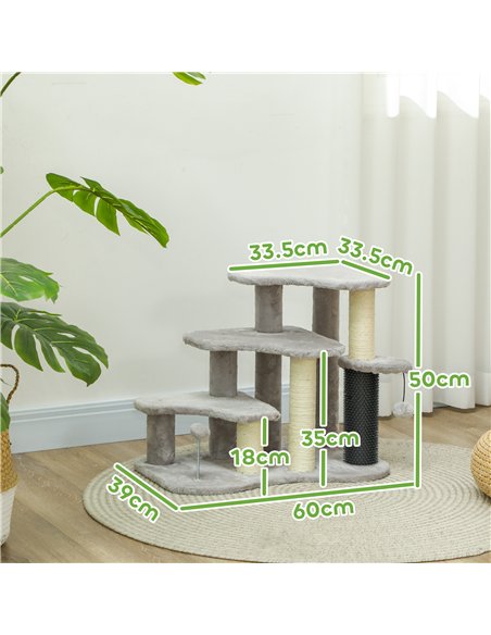 PawHut 2-in-1 Cat Tree, Pet Stairs w/ Scratching Post, Toy Balls, for Bed, Sofa, Couch, Light Grey - pic 147361 | FastDaddyshop