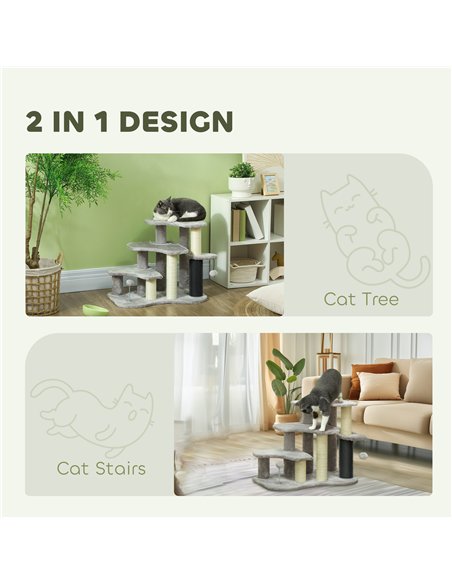 PawHut 2-in-1 Cat Tree, Pet Stairs w/ Scratching Post, Toy Balls, for Bed, Sofa, Couch, Light Grey - pic 147362 | FastDaddyshop