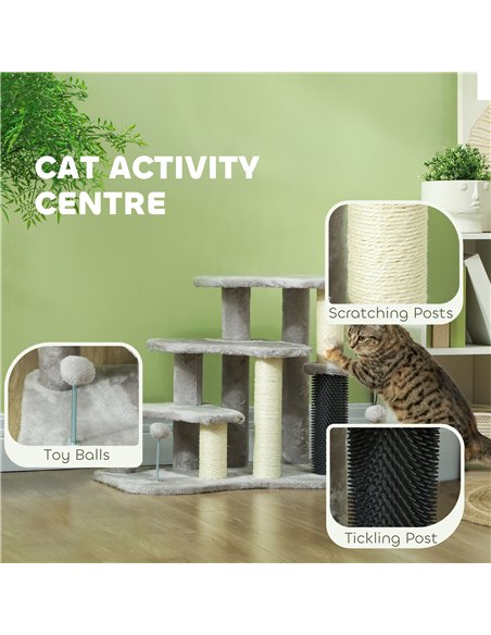 PawHut 2-in-1 Cat Tree, Pet Stairs w/ Scratching Post, Toy Balls, for Bed, Sofa, Couch, Light Grey - pic 147363 | FastDaddyshop