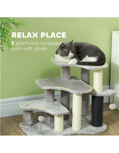 PawHut 2-in-1 Cat Tree, Pet Stairs w/ Scratching Post, Toy Balls, for Bed, Sofa, Couch, Light Grey