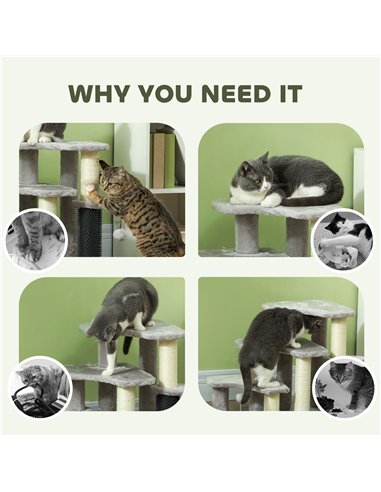 PawHut 2-in-1 Cat Tree, Pet Stairs w/ Scratching Post, Toy Balls, for Bed, Sofa, Couch, Light Grey