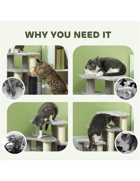 PawHut 2-in-1 Cat Tree, Pet Stairs w/ Scratching Post, Toy Balls, for Bed, Sofa, Couch, Light Grey - pic 147365 | FastDaddyshop
