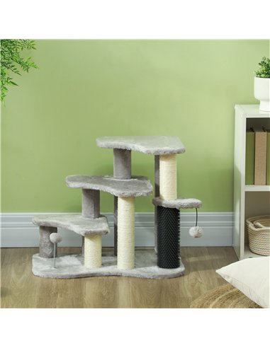 PawHut 2-in-1 Cat Tree, Pet Stairs w/ Scratching Post, Toy Balls, for Bed, Sofa, Couch, Light Grey