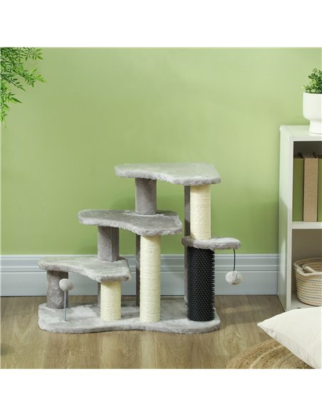 PawHut 2-in-1 Cat Tree, Pet Stairs w/ Scratching Post, Toy Balls, for Bed, Sofa, Couch, Light Grey - pic 147367 | FastDaddyshop