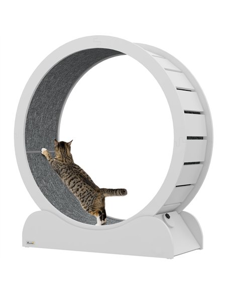 PawHut 39.4" Wooden Cat Running Wheel with Brake, White - pic 147368 | FastDaddyshop