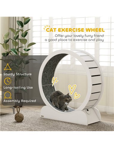 PawHut 39.4" Wooden Cat Running Wheel with Brake, White