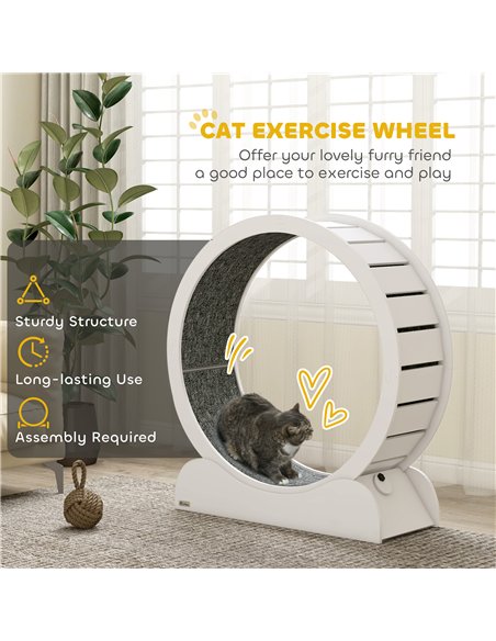 PawHut 39.4" Wooden Cat Running Wheel with Brake, White - pic 147371 | FastDaddyshop