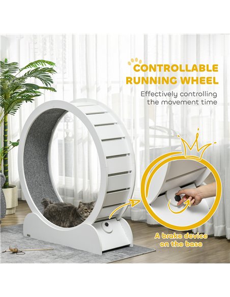 PawHut 39.4" Wooden Cat Running Wheel with Brake, White - pic 147373 | FastDaddyshop