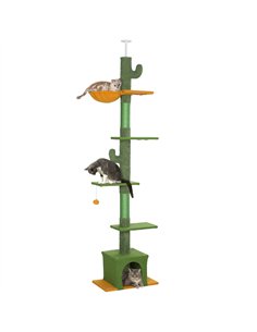 PawHut 230-275cm Floor-to-Ceiling Adjustable Cat Tree with Scratching Posts, Hammock