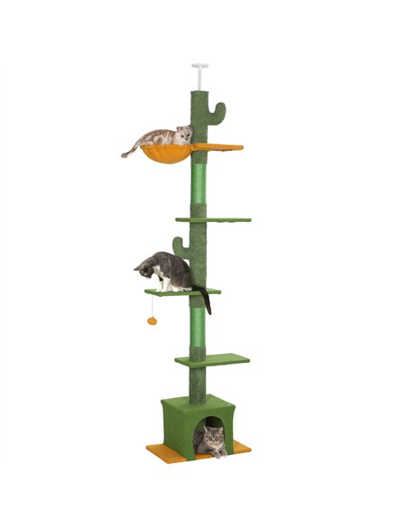 PawHut 230-275cm Floor-to-Ceiling Adjustable Cat Tree with Scratching Posts, Hammock - pic 147377 | FastDaddyshop