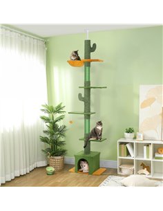 PawHut 230-275cm Floor-to-Ceiling Adjustable Cat Tree with Scratching Posts, Hammock 2