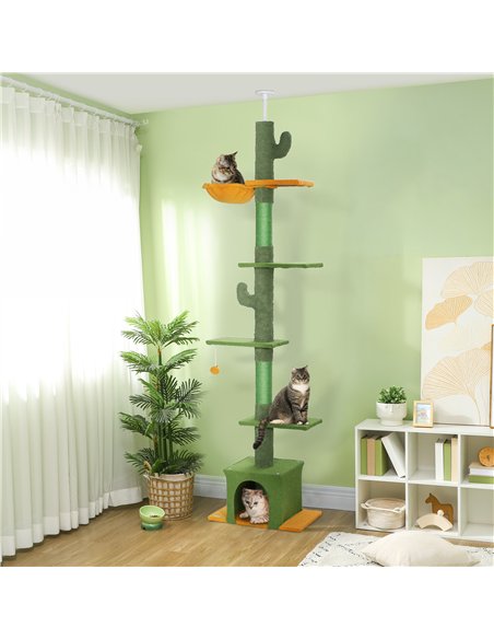 PawHut 230-275cm Floor-to-Ceiling Adjustable Cat Tree with Scratching Posts, Hammock - pic 147378 | FastDaddyshop