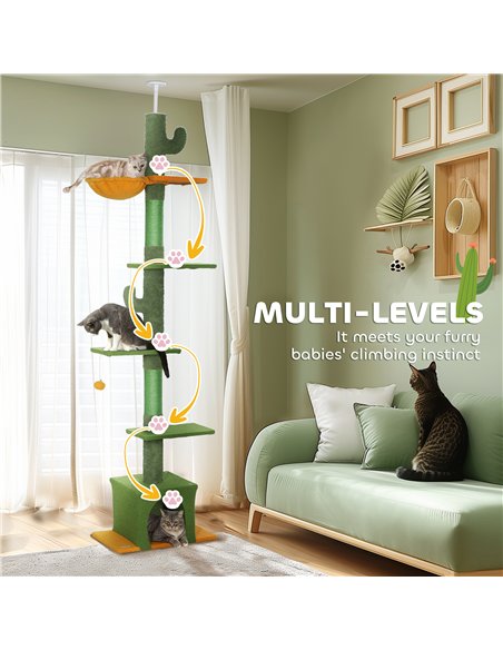 PawHut 230-275cm Floor-to-Ceiling Adjustable Cat Tree with Scratching Posts, Hammock - pic 147382 | FastDaddyshop