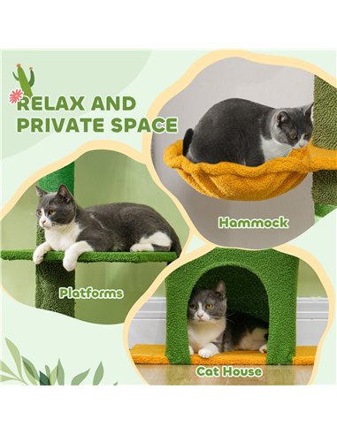 PawHut 230-275cm Floor-to-Ceiling Adjustable Cat Tree with Scratching Posts, Hammock