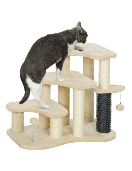PawHut 2-in-1 Cat Tree, Pet Stairs with Scratching Tickling Post, Toy Balls, for Bed, Sofa, Couch, Beige - pic 147386 | FastDaddyshop