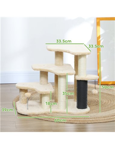 PawHut 2-in-1 Cat Tree, Pet Stairs with Scratching Tickling Post, Toy Balls, for Bed, Sofa, Couch, Beige