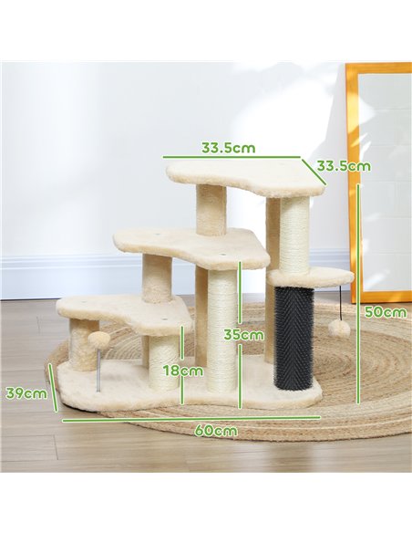 PawHut 2-in-1 Cat Tree, Pet Stairs with Scratching Tickling Post, Toy Balls, for Bed, Sofa, Couch, Beige - pic 147388 | FastDaddyshop