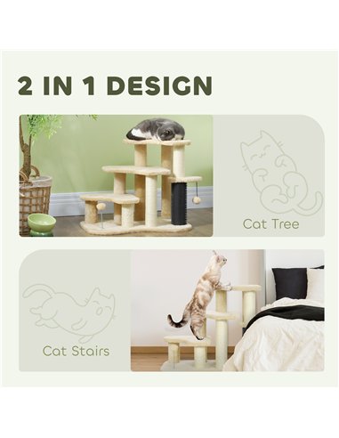 PawHut 2-in-1 Cat Tree, Pet Stairs with Scratching Tickling Post, Toy Balls, for Bed, Sofa, Couch, Beige