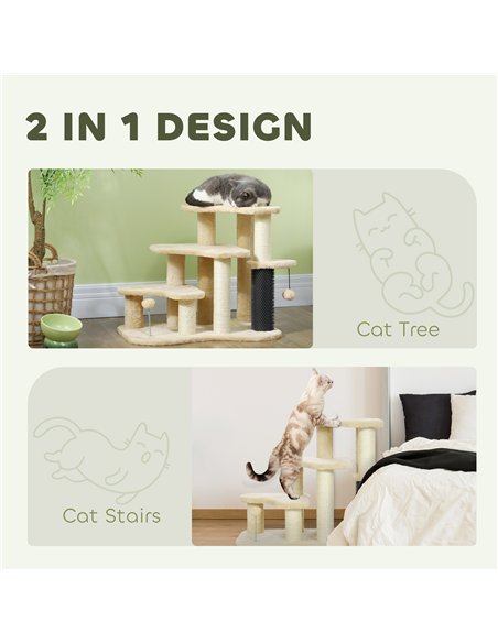 PawHut 2-in-1 Cat Tree, Pet Stairs with Scratching Tickling Post, Toy Balls, for Bed, Sofa, Couch, Beige - pic 147389 | FastDaddyshop