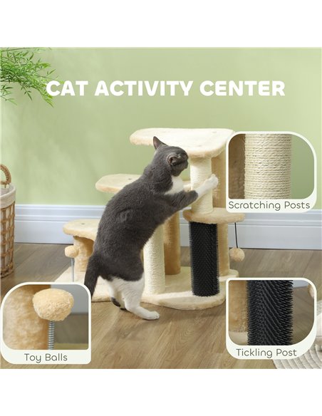 PawHut 2-in-1 Cat Tree, Pet Stairs with Scratching Tickling Post, Toy Balls, for Bed, Sofa, Couch, Beige - pic 147390 | FastDaddyshop