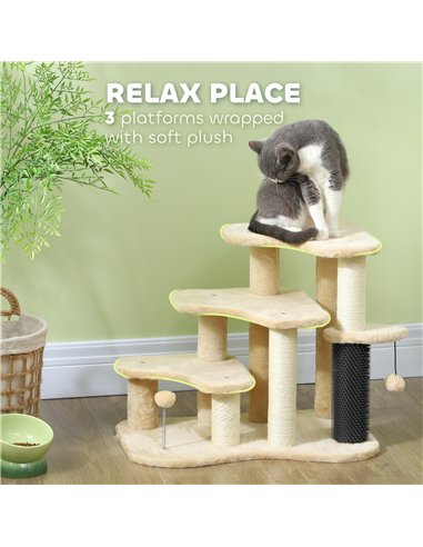 PawHut 2-in-1 Cat Tree, Pet Stairs with Scratching Tickling Post, Toy Balls, for Bed, Sofa, Couch, Beige