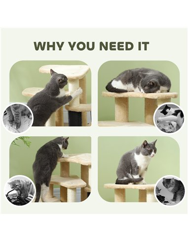PawHut 2-in-1 Cat Tree, Pet Stairs with Scratching Tickling Post, Toy Balls, for Bed, Sofa, Couch, Beige
