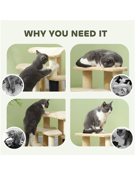 PawHut 2-in-1 Cat Tree, Pet Stairs with Scratching Tickling Post, Toy Balls, for Bed, Sofa, Couch, Beige - pic 147392 | FastDaddyshop