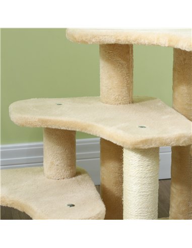 PawHut 2-in-1 Cat Tree, Pet Stairs with Scratching Tickling Post, Toy Balls, for Bed, Sofa, Couch, Beige