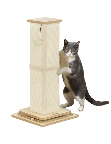 PawHut 3-in-1 Cat Scratching Post, 67cm Cat Scratcher w/ Track Ball Toy, Oak Tone - pic 147395 | FastDaddyshop