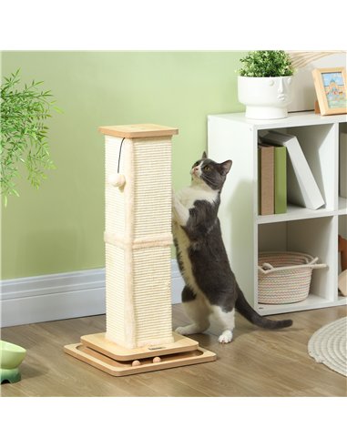 PawHut 3-in-1 Cat Scratching Post, 67cm Cat Scratcher w/ Track Ball Toy, Oak Tone